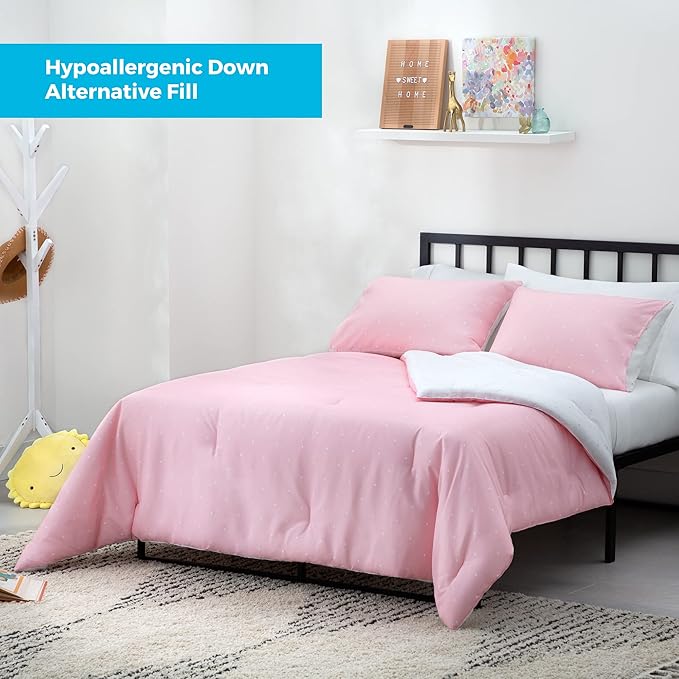 LINENSPA All Season Hypoallergenic Down Alternative Microfiber Comforter, Oversized King, Pink