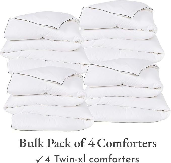 California Design Den Bulk Pack of 4 Twin XL/Twin Down Alternative Comforter - All-Season Down Alternative, Quilted, Fluffy, Soft, Breathable, Machine Washable with Corner Tabs - White