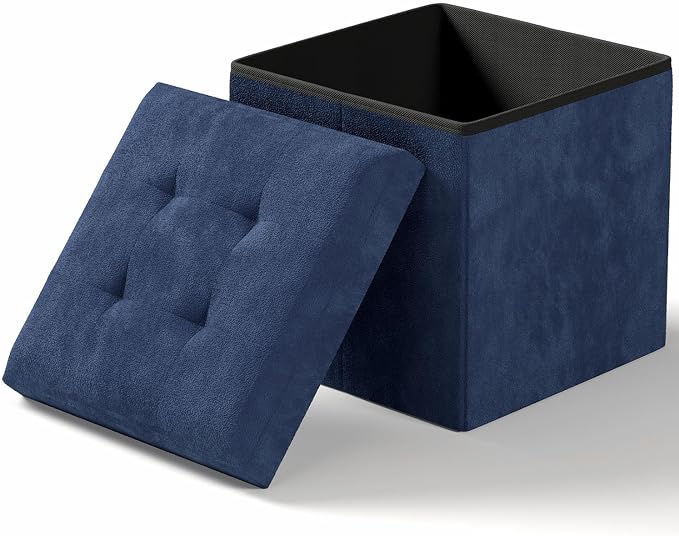 OS MOTOR Folding Storage Ottoman Bench, Multi-Functional Ottoman Footrest, End of Bed Bench, Storage Chest for Living Room, Bedroom, Hallway, Entryway, Holds Up to 300 lbs (Navy Blue, 15 Inches) by OSMOTORHOME