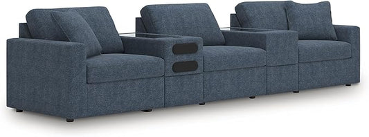 Signature Design by Ashley Modern Modmax Stain Resistant 5-Piece Sectional with Audio System and Reversible Cushion, Dark Blue