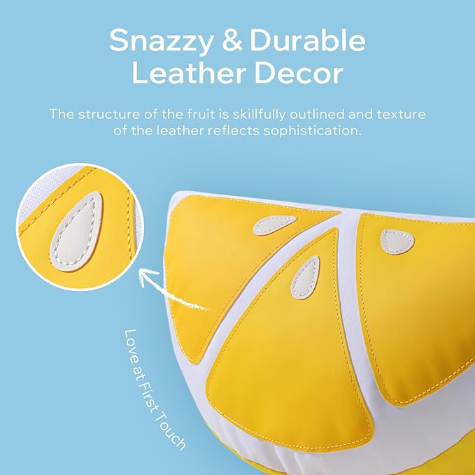 Phantoscope Fruit Outdoor Shaped Pillow Series Lemon Wedge Shaped Waterproof Outdoor Throw Pillow with Leather Decorative, Cushions for Fun Home Decor for Patio, Pool, Yellow, 9.5 x 18 inches