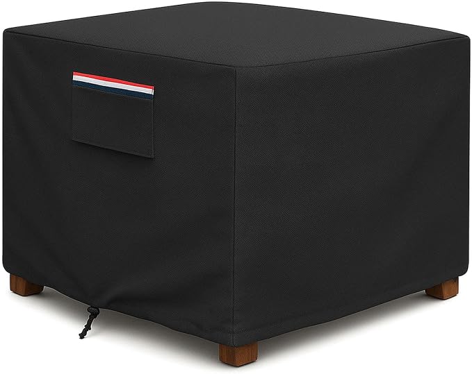 Square Waterproof Patio Ottoman Cover, 600D Heavy Duty Outdoor Furniture Cover with Windproof Buckles Air Vents, All-Weather Protector for Patio Ottoman or Outdoor Side Table 22 x 22 x 18 Inch, Black by Unknown