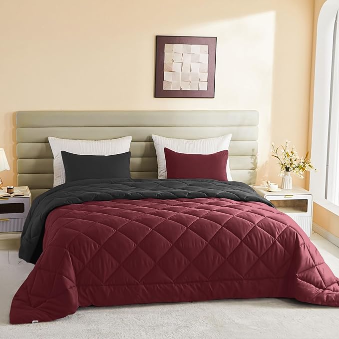 132x120 Alaskan King Comforter, Extra Large King Size Comforter Oversized, All Season Soft Lightweight Quilt Down Alternative Duvet Insert with 8 Corner Tabs, Black&Red