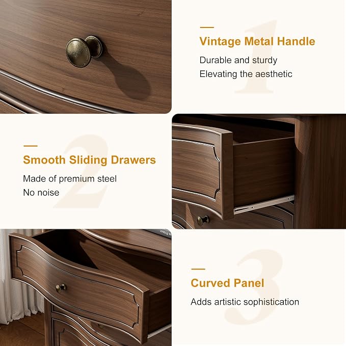 3 Drawers Dresser for Bedroom with Charging Station, 28" Wide Small Chests of Drawers, Farmhouse Wood Nightstand Bedside Cabinet End Table for Bedroom, Living Room, Closet, Hallway - Image 7