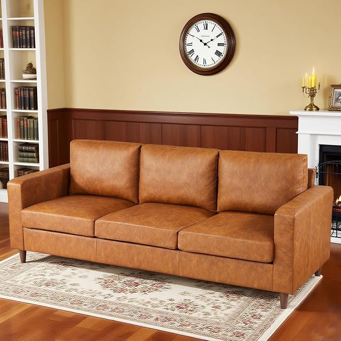 IDEALHOUSE 83" Leather Couch for Living Room, Modern Sofa Couches with Padded Backrest, Upholstered Sofa with Armrests and Comfy Cushions, Deep Seat Sofas for Living Room, Bedroom, Office