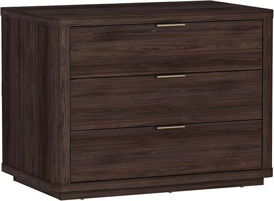 Manhattan Comfort Evelyn Nightstand with 3 Drawers, Minimalist Wood Grain Bedside Table with Rounded Corners and Raised Base, Modern End Table for Bedroom, Entryway, or Living Room in Brown by ManhattanComfort