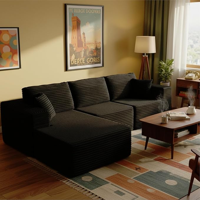 104" Modular Sectional Sofa with L-Shape Chaise, Modern Upholstered Cloud Couches for Living Room Bedroom, No Assembly Required, Black