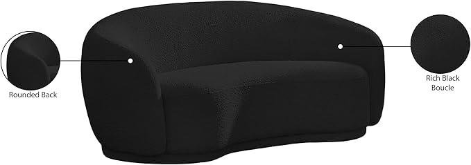 Meridian Furniture 693Black-L Hyde Collection Modern | Contemporary Boucle Fabric Upholstered Loveseat, Black, 64" W x 38" D x 27.5" H