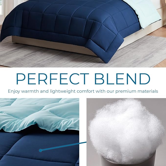 Nestl Oversized King Comforter Set, Quilted Down Alternative, All Season, Blue/Light Blue, 3 Piece (1 x Quilt, 2 Pillow Shams), Classic Style