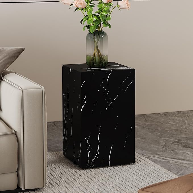 Cube End Table Wood Grain, Modern Side Table for Living Room, MDF Wooden Nightstand Sofa Table for Home, No Assembly