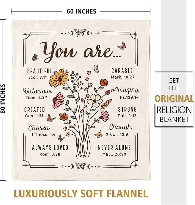 Christian Gifts for Women, Christian Floral Throw Blanket, Birthday Religious Gifts for Women Friendship, Inspirational Scripture Faith Gift for Friend, Sister, Mom, Daughter (60'' x 80'', Beige)