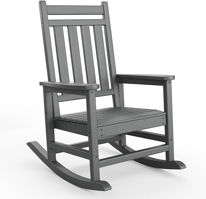 Garvee HDPE Rocking Chair Outdoor- Poly High Back Porch Rocker Chairs for Adults - All Weather Resistant Furniture for Patio Front Porch - Gray by Garvee