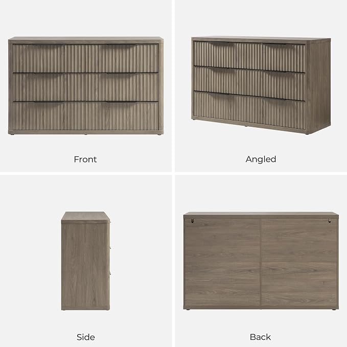 SICOTAS Dresser for Bedroom 107" Wide 6 Drawer Dressers & Chests of Drawers for Closet Long Large Modern TV Stand Set for Clothes Storage Fluted Clothes Closet for Hallway Entryway, Grey Alder - Image 9