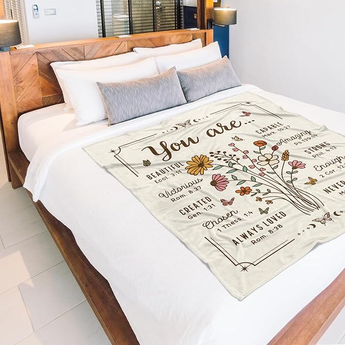 Christian Gifts for Women, Christian Floral Throw Blanket, Birthday Religious Gifts for Women Friendship, Inspirational Scripture Faith Gift for Friend, Sister, Mom, Daughter (60'' x 80'', Beige)