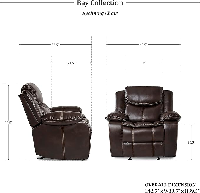 Lexicon Bay Manual Glider Reclining Chair, Dark Brown