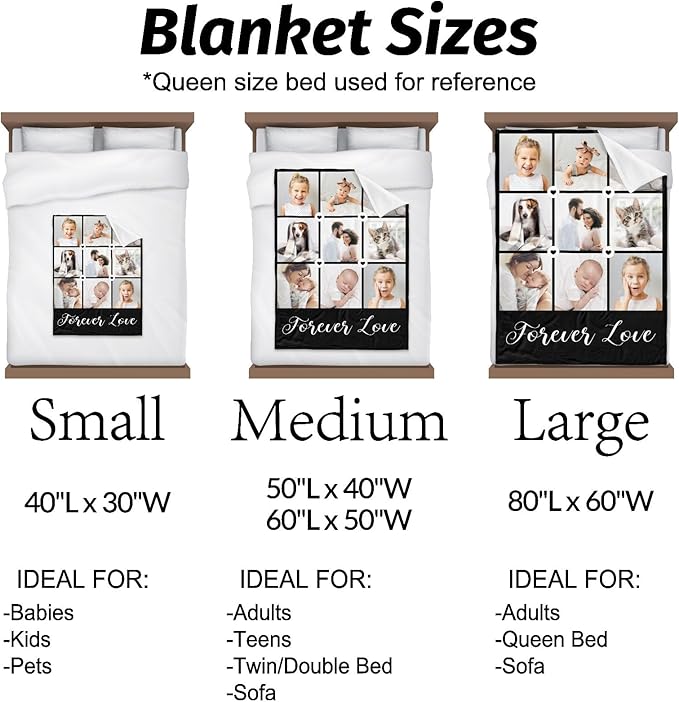 Printwoo Custom Blanket with Photos, Personalized Photo Blankets Using My Own Photos, Customized Blankets with Pictures, Personalized Gifts for Women Men Baby Child