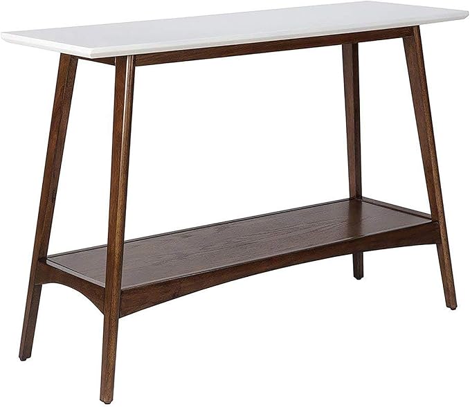 Madison Park Parker Console Tables-Solid Wood, Two-Tone Finish with Lower Storage Shelf Modern Mid-Century Accent Living Room Furniture, Medium, Off-White/Pecan