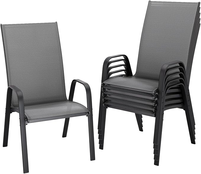 JEAREY Patio Dining Chairs Set of 6, Outdoor Stackable Dining Furniture Set, All Weather Dining Set for Lawn, Garden, Backyard, Poolside, Grey by JEAREYOutdoorsCollection
