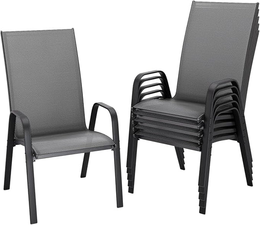 JEAREY Patio Dining Chairs Set of 6, Outdoor Stackable Dining Furniture Set, All Weather Dining Set for Lawn, Garden, Backyard, Poolside, Grey by JEAREYOutdoorsCollection
