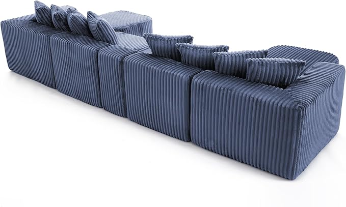 Oversized Cloud Modular Sectional Sofa Boneless Couch with Movable Ottomans,Free Combination Memory Foam Floor Couch with Charging Port & Cup Holders for Living Room | Coffee Table Board, Wireless Charge, No Assembly