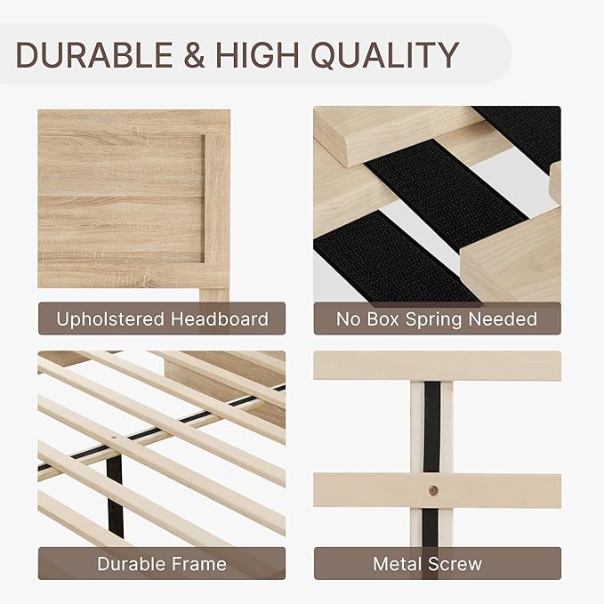 KISLOT 3 Pieces Bedroom Set, Full Size Wood Platform Bed Frame and 2 Nightstands, Storage Nightstand with Type-C Charging Port, Farmhouse Bedroom Furniture Set