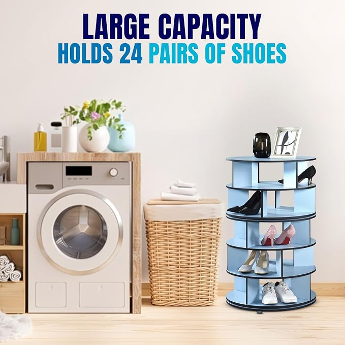 Kings Brand Furniture - 5-Tier Rotating Shoe Rack, 360° Revolving Lazy Susan Spinning Shoe Rack Tower Storage Organizer for Closet Entryway Bedroom Hallway, Blue - Image 4