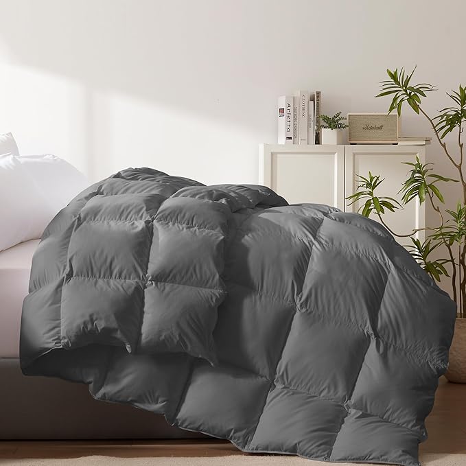 Cosybay Heavyweight Feather Down Fiber Comforter Twin Size - Thicker Winter Grey Duvet Insert, Ultra Soft 100% Cotton Cover, Luxury Hotel Bedding with Corner Tabs, 68"x90"
