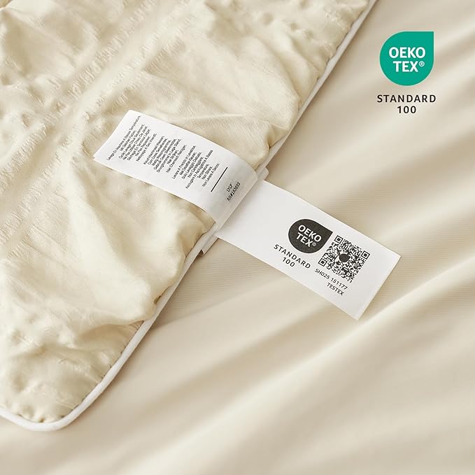Cozy Bliss Cooling Comforter Seersucker Plaid Twin Size, Q-Max 0.45 Lightweight Cooling Blanket, Breathable Silk Smooth Summer Bedding Quilt for Hot Sleepers Night Sweats Khaki