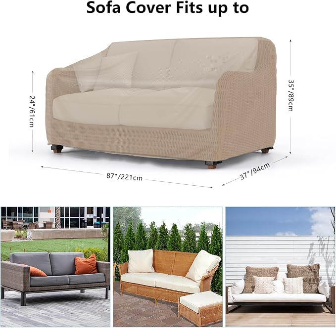 Heavy Duty Patio Sofa Cover, Mrrihand 2-Seater Outdoor Sofa Loveseat Cover, Outdoor Patio Furniture Cover with Air Vent and Handles, 90" W×34" D×32" H, Brown - Image 2