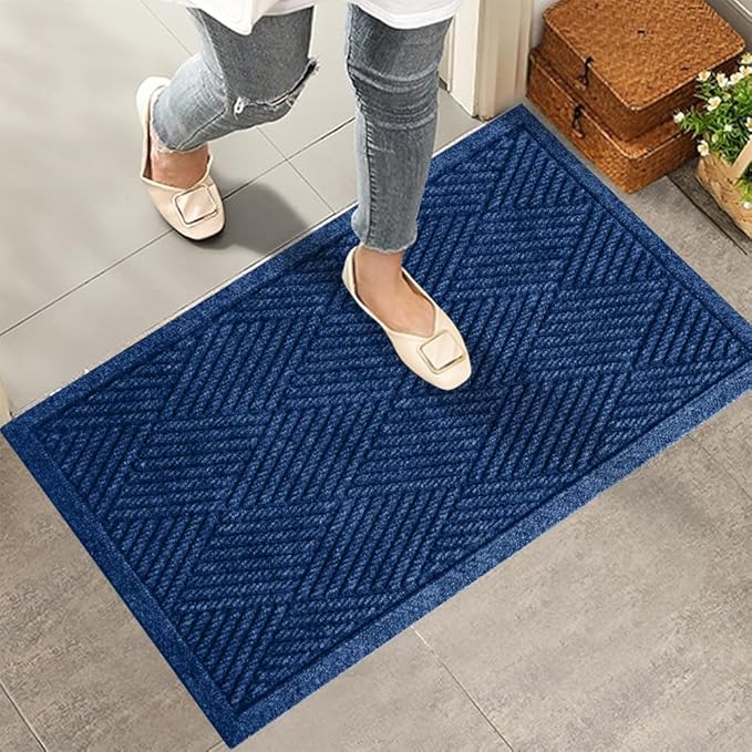 HIYARD Sturdy Front Door Mat, Absorbent Muddy Dirt Resist Welcome Door Mats Outdoor Indoor, Stain and Fade Resistant, Non-Slip Rubber Backing Low Profile Doormat for Entryway, 30??17, Blue by HIYARD