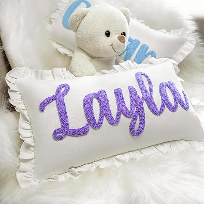 mia'spillow lab Monogrammed Custom Name Punch Needle Pillow, Personalized Pillow, Newborn Gift, New Mom Gift, Baby Gift Idea, Personalized Gift Idea