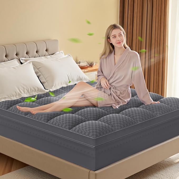 King Mattress Topper, 4.5 Inch Memory Foam Mattress Topper for Back Pain - 2.5" Cooling Memory Foam Soft and Supportive + 2" Pillow Top Mattress Pad Cover, with 8-21" Deep Pocket, Dark Gray