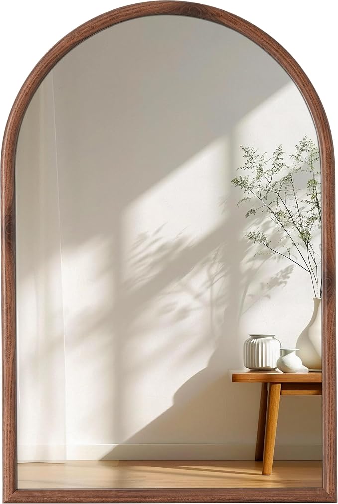 20"x30" Arch Wall Mirror for Wall, Wall Mounted Vanity Mirror for Bedroom, Wood Grain Finish Frame Mirror with Tempered Glass, Vintage Decorative for Bathroom, Entryway, Living Room, Walnut by Acovy