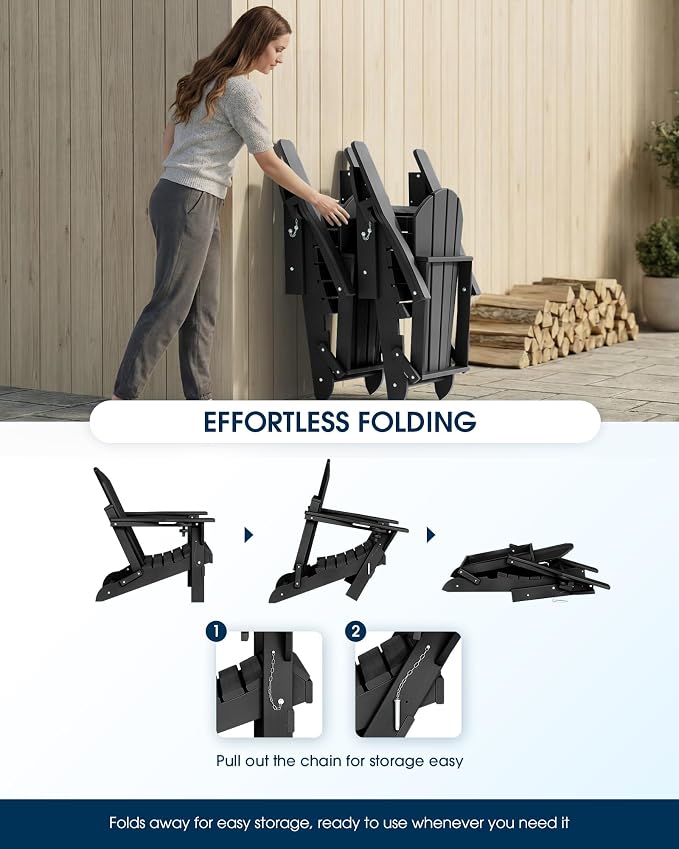 MUCHENGHY Folding Adirondack Chairs 2 Pack, Patio & Outdoor Chairs, Plastic Weather Resistant with Cup Holder for Deck, Backyard, Garden (Black) - Image 6