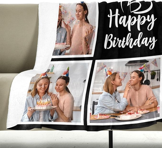 inkArts Personalized Birthday Gifts for Women, Custom Blankets with Photos, Personalized Blanket with Photos & Text, Personalized Photo Blankets