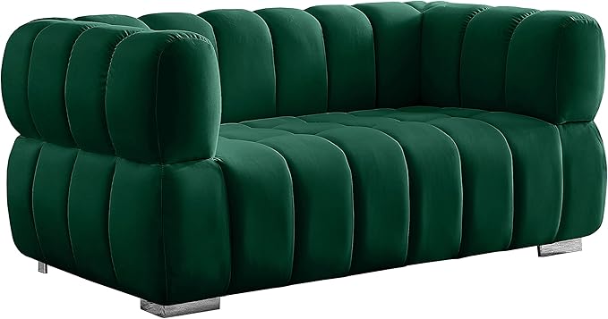 Meridian Furniture 670Green-L Gwen Collection Modern | Contemporary Velvet Upholstered Loveseat with Deep Biscuit Tufting