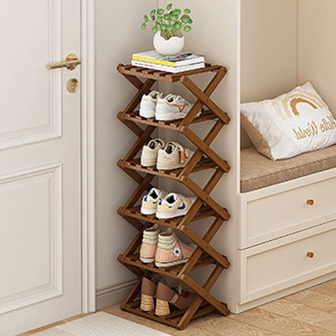 YYW Shoe Rack, Foldable Bamboo Shoes Shelf, Freestanding Shoe Storage Organiser for Entryway, Hallway, Bedroom, Closet (Brown, 6 Layers) by YYW