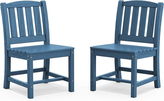 SERWALL Outdoor Dining Chairs Set of 2, All-Weather HDPE Patio Armless Chairs Suitable Outdoor Dining Table, Blue by SERWALL