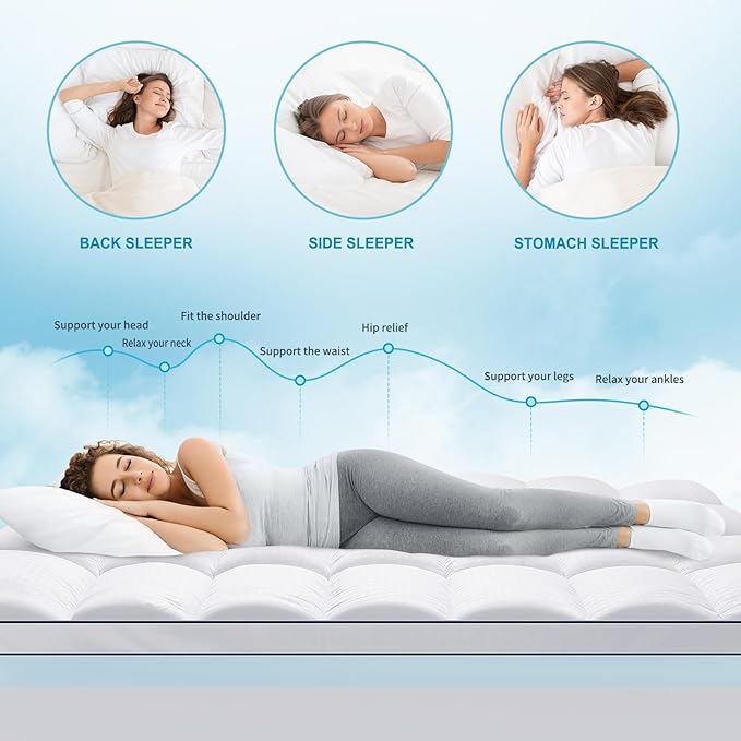 MASVIS Queen Size Dual Layer 4 Inch Memory Foam Mattress Topper, 2 Inch Cooling Gel Memory Foam and 2 Inch Pillow Top Mattress Pad Cover for Back Pain, Medium Support