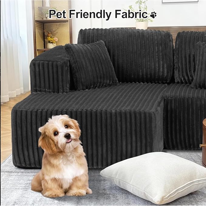 132" U Shaped Couch, Oversized Modular Sectional Sofa with Chaise, Corduroy U Shaped Couch with Deep Seat, Boneless Couches for Living Room, No Assembly Required, Gray