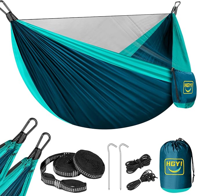 Camping Hammock Mosquito Net,Double & Single Portable Hammocks Hammocks with 2 Tree Straps,Hammock Tent for Travel Camping,Camping Accessories for Indoor Outdoor Hiking Backpacking Backyard Beach by HGYI