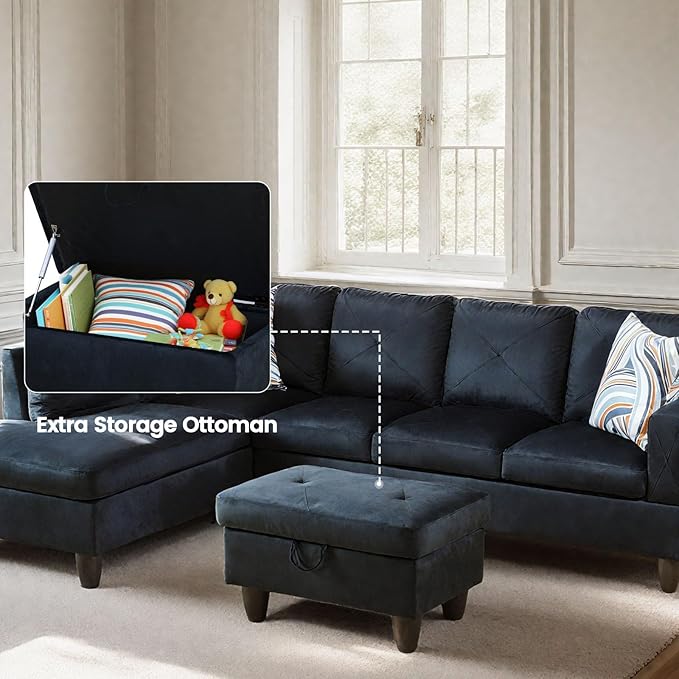 FONTOI L Shaped Sectional Couch with Otttoman, 97" Sectional Sofa for Living Room Modular Couches for Bedroom, Apartments