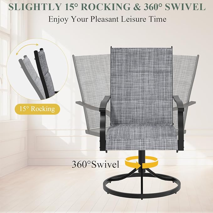 9 Pieces Patio Dining Set for 8, All Weather Outdoor Furniture Set, 75.6" Metal Dining Table with Umbrella Hole and 8 High Back Textilene Swivel Chairs for Deck Garden Lawn Poolside, Grey - Image 4