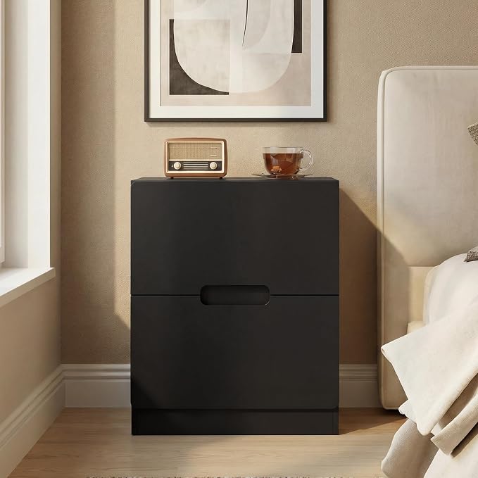RoyalCraft Black Nightstand with Drawers, Night Stand for Bedroom, Modern Bedside Table with Handless Design, Wood End Table for Living Room, Hallway - Image 6