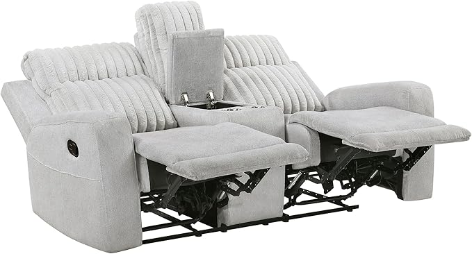 Lexicon Modern Double Recliner Loveseat with Center Console, Manual Wall Hugger Textured Microfiber Love Sac Couch, Plush Corduroy Channel Seat Back, Manual Recliner Loveseat, Light Gray