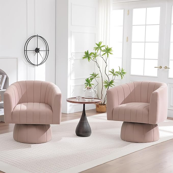 Swivel Accent Barrel Chair, Cute Comfy Small Round 360° Arm Chair. Velvet Sofa Club Reading Chair for Living Room Bedroom Office Pink
