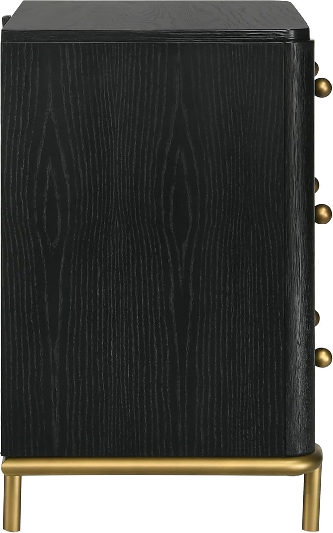 Coaster Home Furnishings - Arini - Wood - 3-Drawer Nightstand with Dual USB Ports, Felt-Lined Top Drawer, Aged Brass Round Knobs and Metal Base - Bedroom - Black - 224332 - Image 13