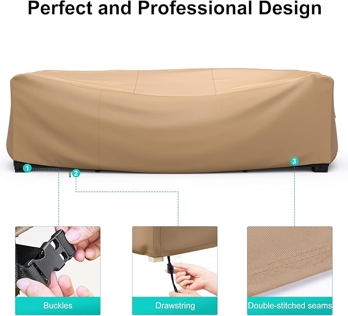 Patio Furniture Set Cover Waterproof, Heavy Duty Furniture Covers for Outdoor Sectional Sofa Set Wicker Rattan Table Chair Rectangular,74"L×47"W×28"H,Brown - Image 5