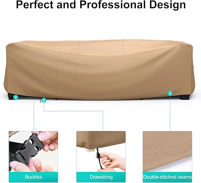Patio Furniture Set Cover Waterproof, Heavy Duty Furniture Covers for Outdoor Sectional Sofa Set Wicker Rattan Table Chair Rectangular,111"L×74"W×28"H,Brown - Image 5