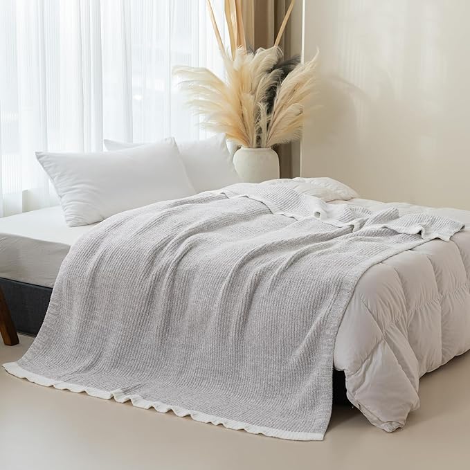 MH MYLUNE HOME Ultra Soft Ribbed Throw Blanket for Couch 60x80 Inches Luxurious Super Cozy Fluffy Microfiber Blanket Plush Warm Reversible Throw Blankets for Sofa Bed - Gray 60 x 80 Inches
